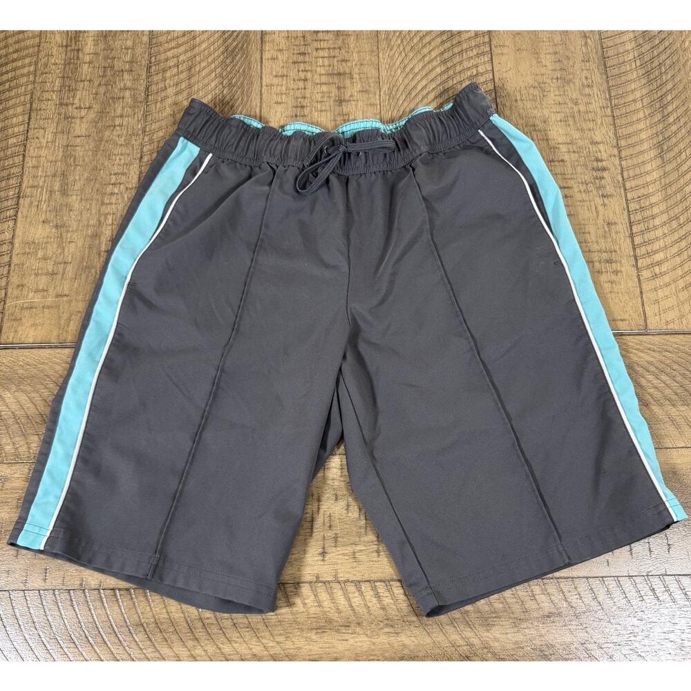Women’s Athletic Shorts M Gray Teal Stripe Workout Running